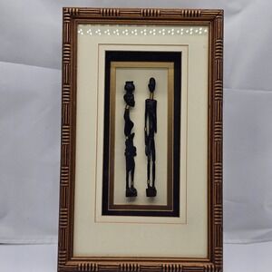 VTG Carved From Ebony Wood  Ebony Pair African Art Frame Approx 17X 10.5 inches